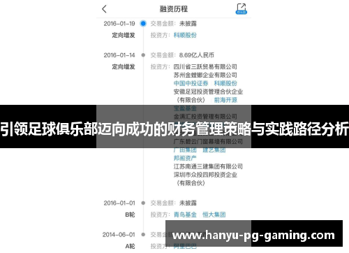 引领足球俱乐部迈向成功的财务管理策略与实践路径分析